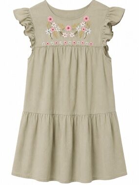 Ladies Sage Green Floral Embroidered Ruffle Dress